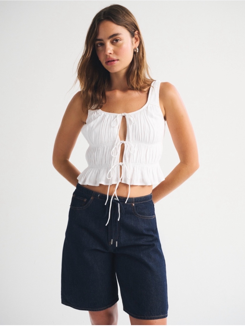 Abercrombie Cream Ruched Tie-Front Tank Top